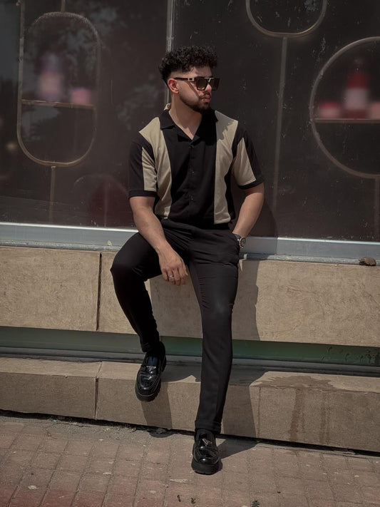 Premium Cuban Collar Shirt Golden Black