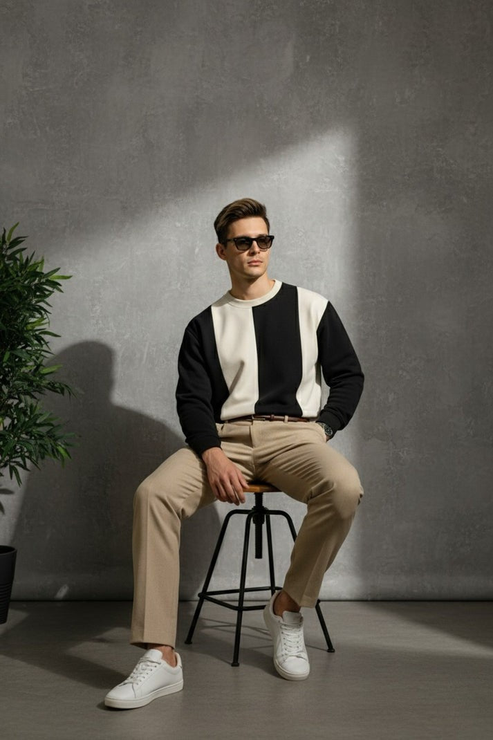 Premium Panel Sweatshirt For Men - Black