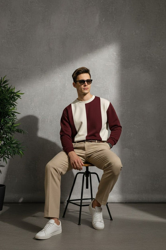 Premium Panel Sweatshirt For Men - Maroon