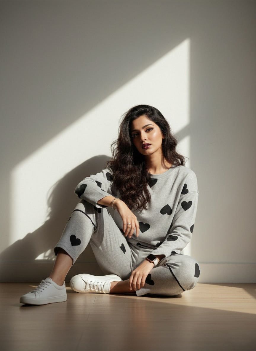 GREY HEART - FULL SLEEVES PJ SUIT FOR WOMEN