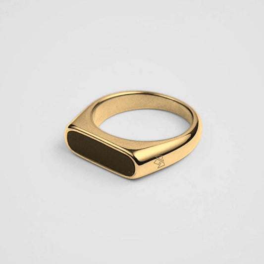 Rounded Rectangle SIgnet Bar Ring - GOLDEN