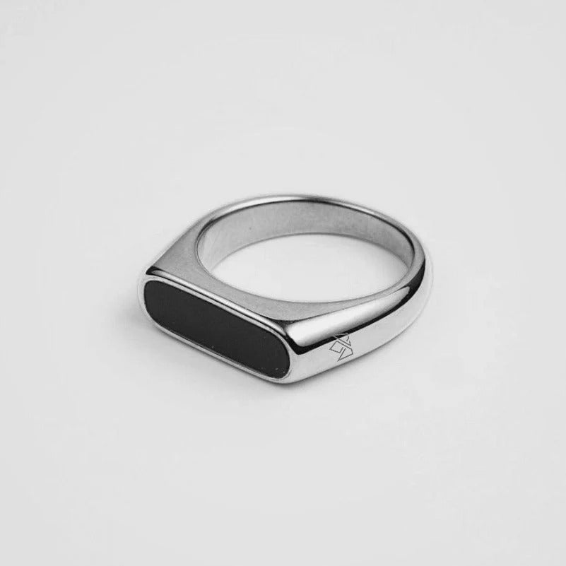 Rounded Rectangle SIgnet Bar Ring - SILVER