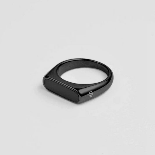 Rounded Rectangle SIgnet Bar Ring - BLACK