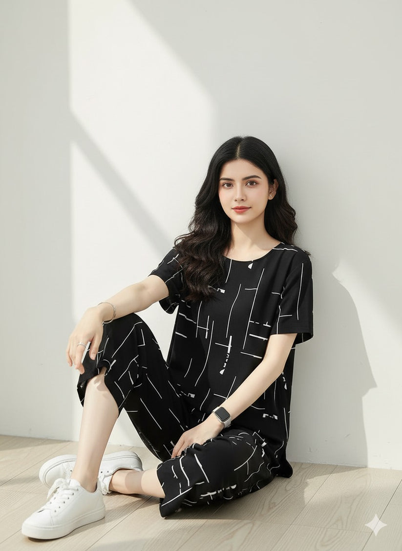 BLACK CAPRI PRINTED - PJ SUIT FOR WOMEN