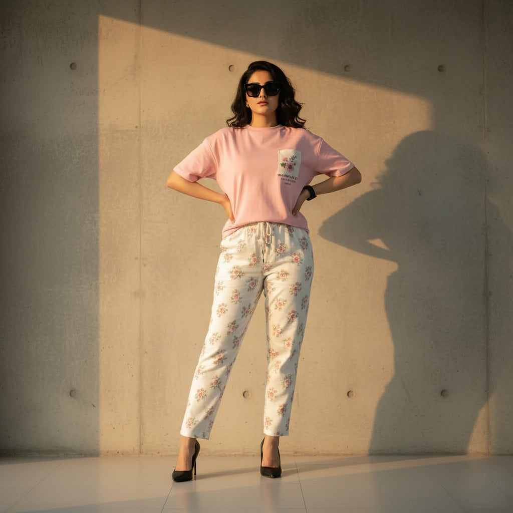 Pocket Flower PJ Suit - Pink