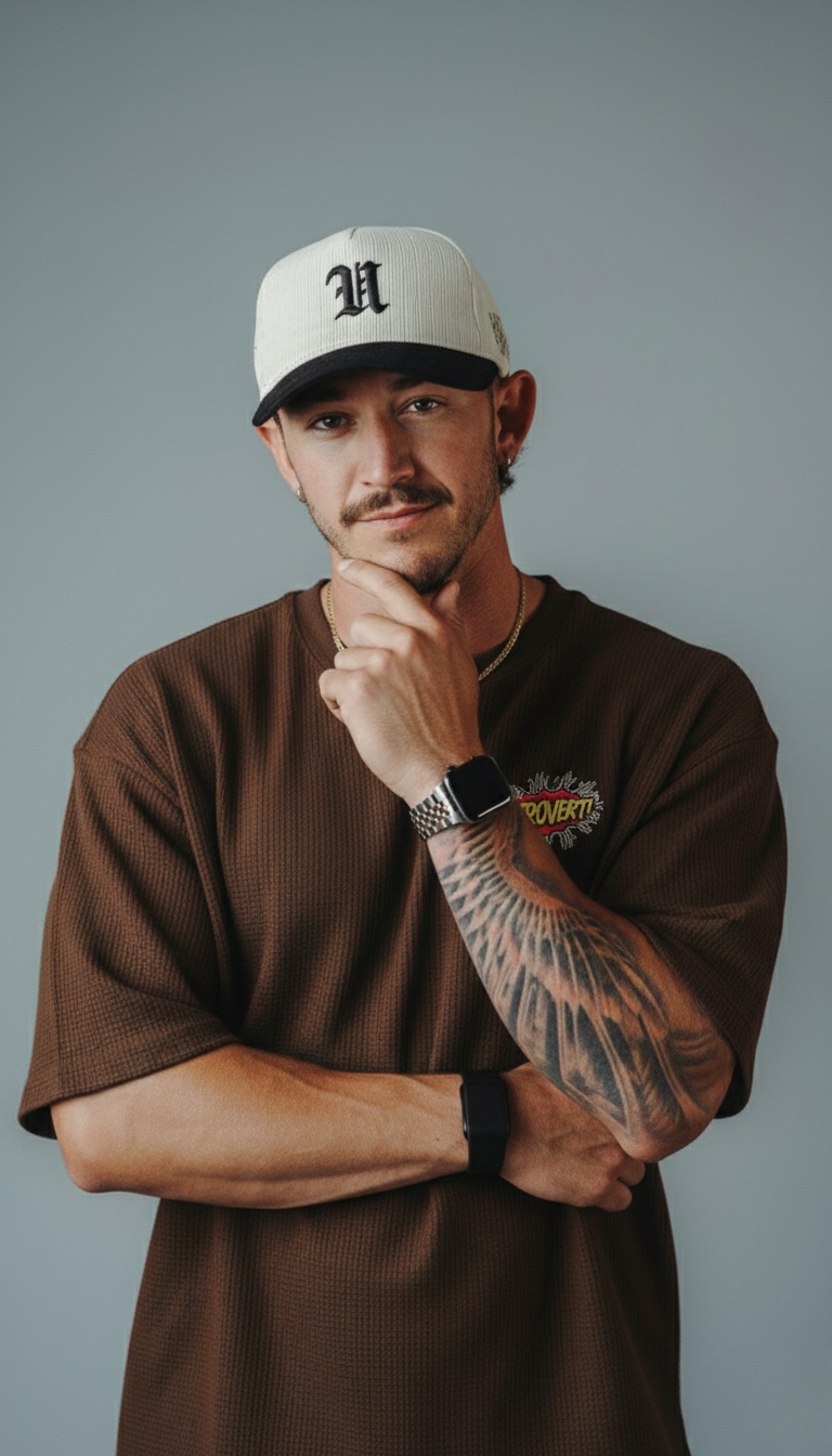 Introvert Waffle Knitted DropShoulder T-Shirt - Brown