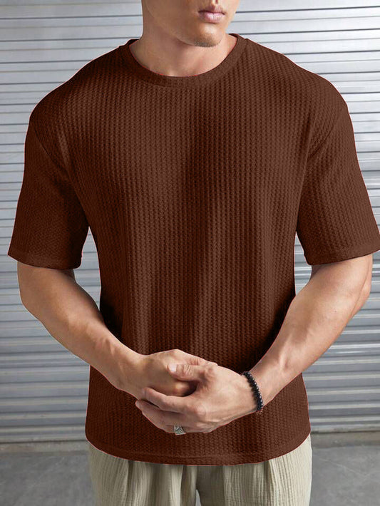 Soxage - 11.11 Sale Oversized Waffle Knitted Tee For Men's - Brown