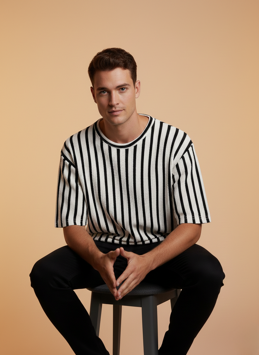 The Drift Stripe Knitted DropSHoulder Tee - White