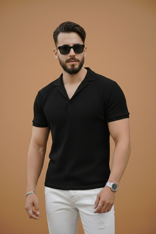 SOXAGE  - Premium Waffle Knitted Polo - Black