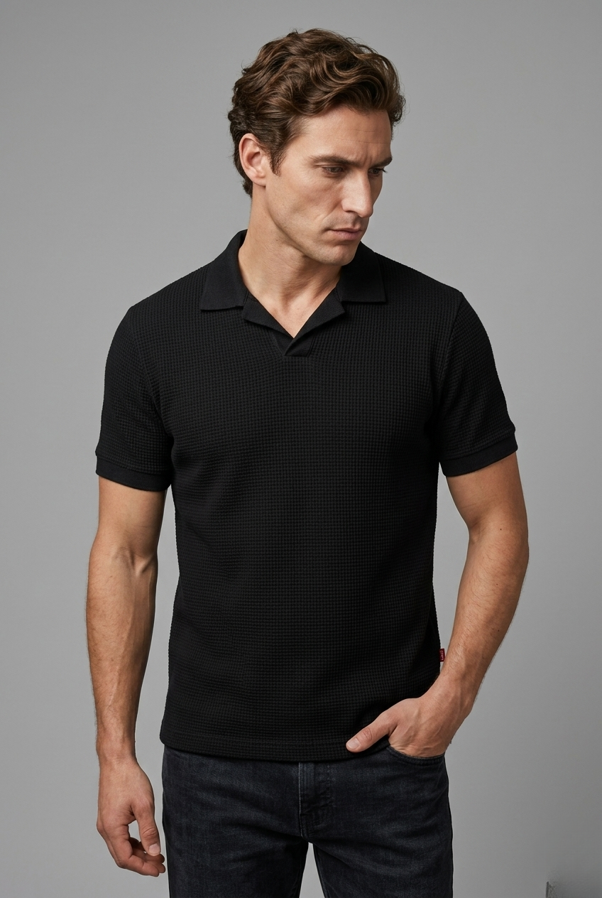 SOXAGE  - Premium Waffle Knitted Polo - Black