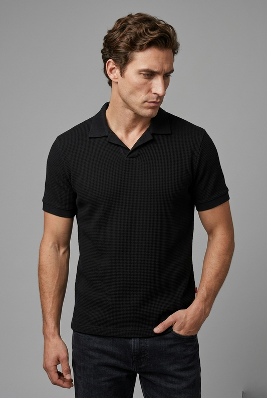 SOXAGE  - Premium Waffle Knitted Polo - Black