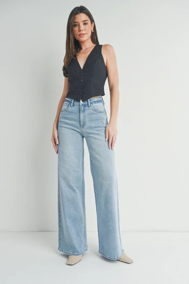 Soxage - Wide Leg Denim Jeans - IceBlue