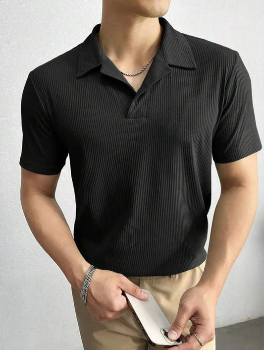 Flash Sale - Waffle Knitted Polo - Black
