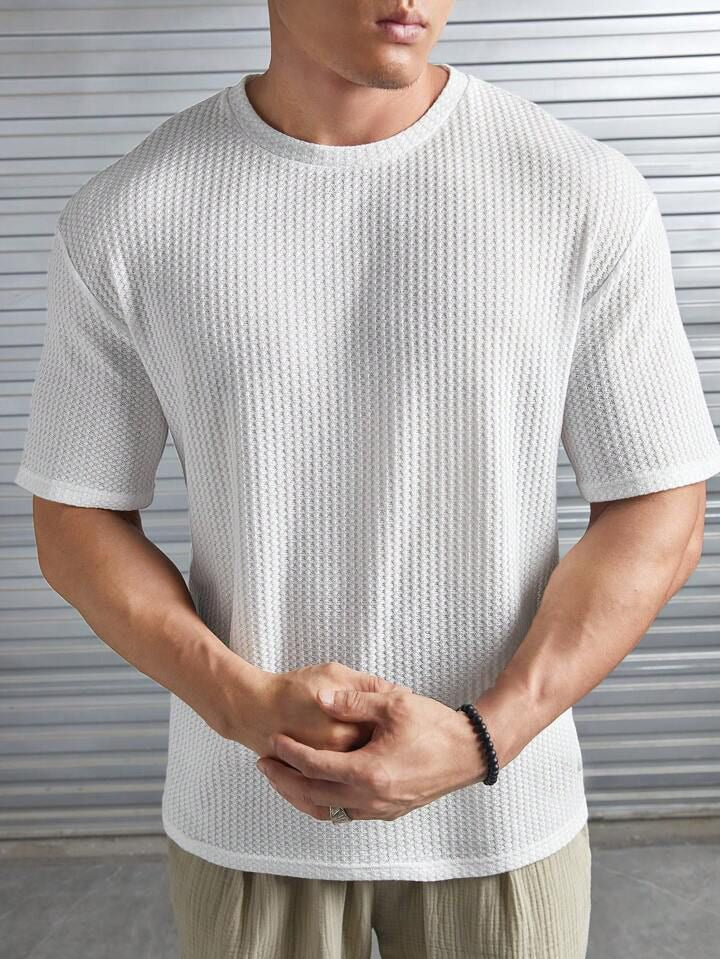 SOXAGE - Oversized Waffle Knit Tee For Men - WHITE