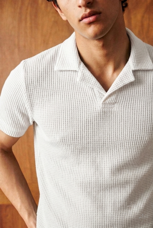 SOXAGE  - Premium Waffle Knitted Polo - White