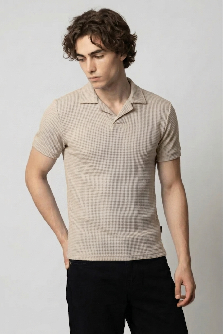 SOXAGE  - Premium Waffle Knitted Polo - Beige