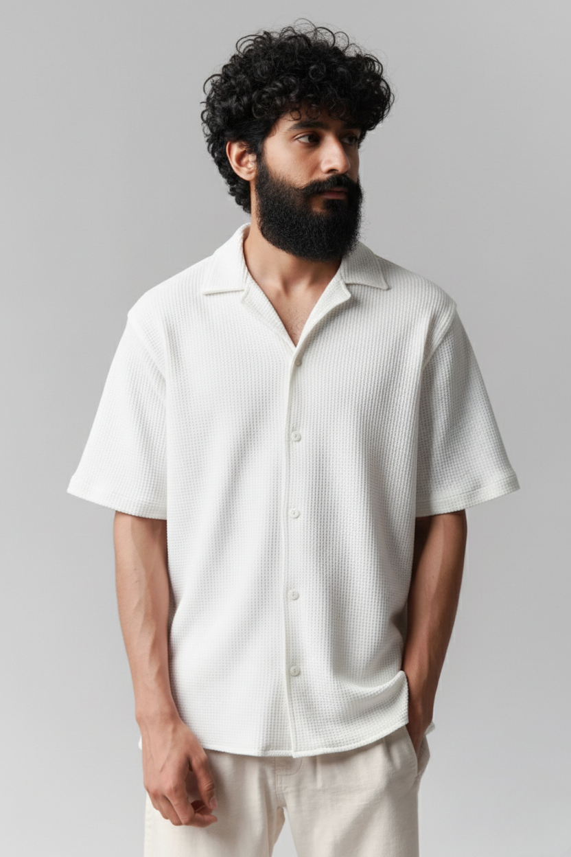 Cuban Collar Knitted Shirt - White