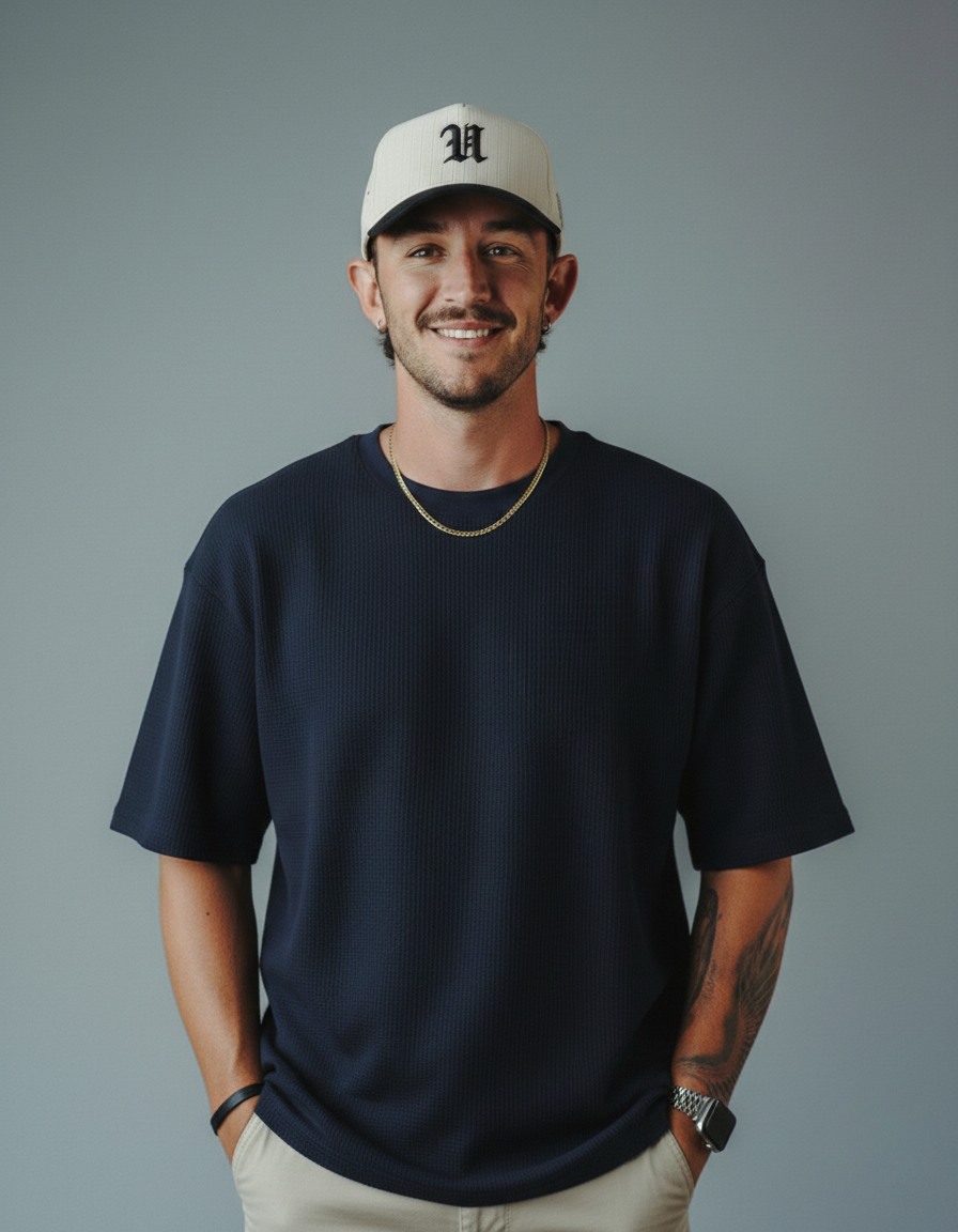 SOXAGE - Oversized Waffle Knitted Tee For Men - Navy Blue