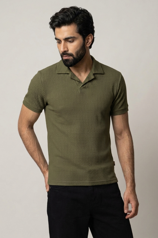 SOXAGE  - Premium Waffle Knitted Polo - Olive Green