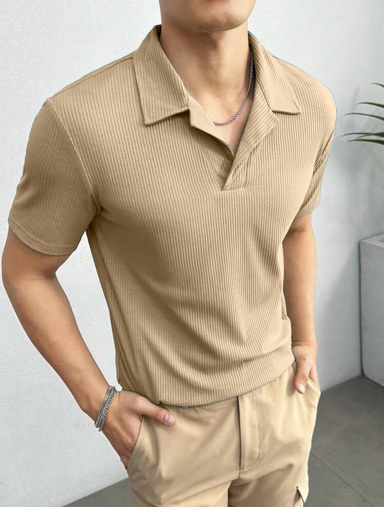 SOXAGE  - Premium Waffle Knitted Polo - Beige