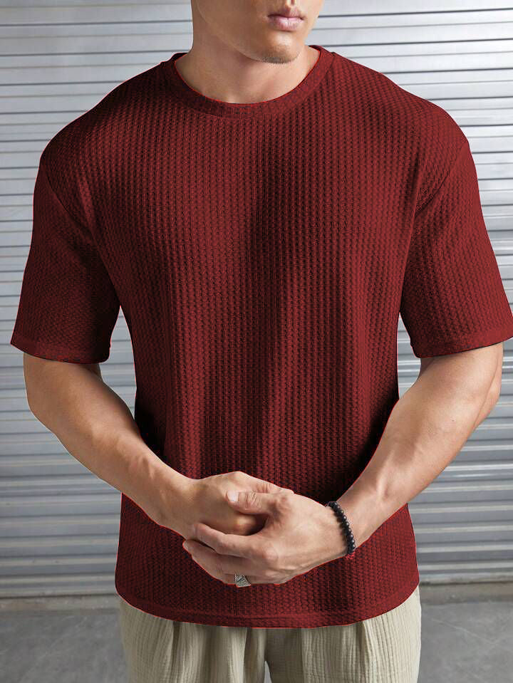 SOXAGE - Oversized Waffle Knit Tee For Men - Maroon