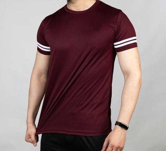 Soxage - DriFit Double Strips Printed T-Shirt - Maroon