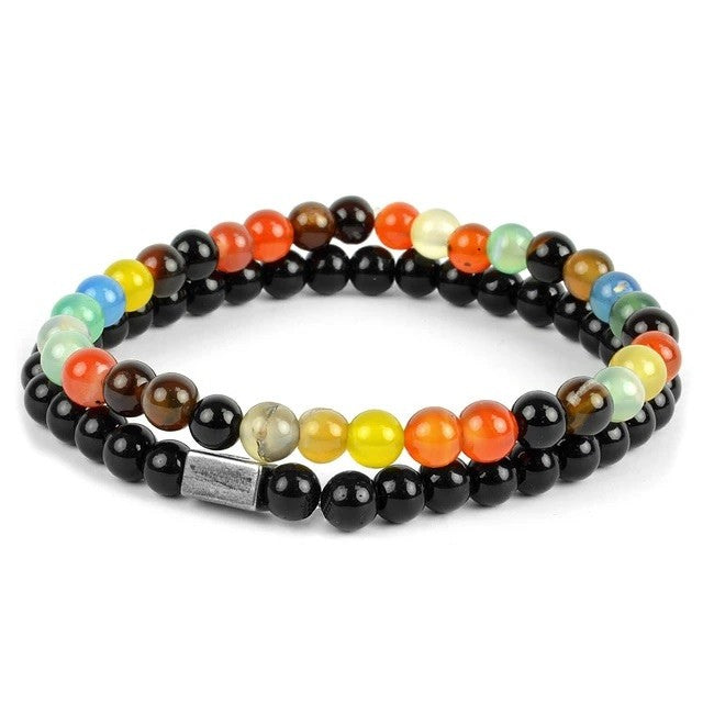 Colorful & Black Beads Bracelet Set - 8mm (Pack of 2)