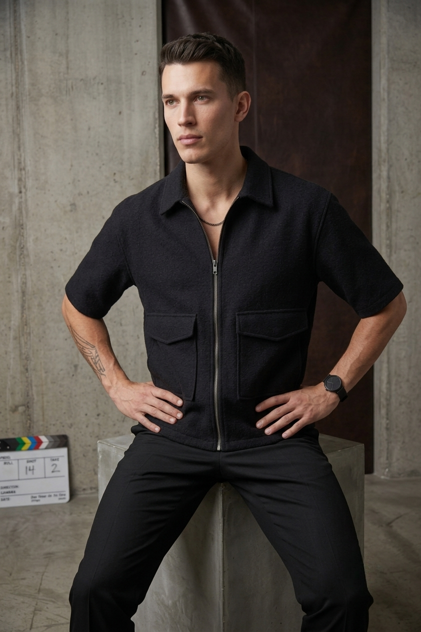 DarkForce Oversized Zipper Shirt - Black