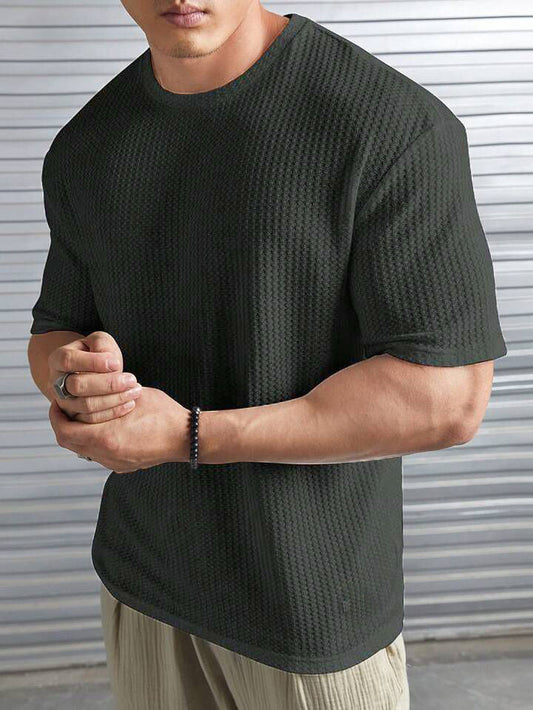 Soxage - 11.11 Sale Oversized Waffle Knitted Tee For Men's - Charcoal