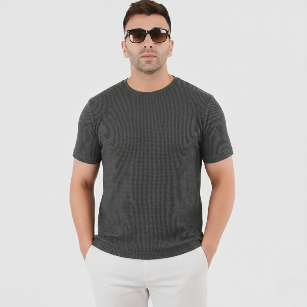 Knitted Half Sleeves Tee - Graphite