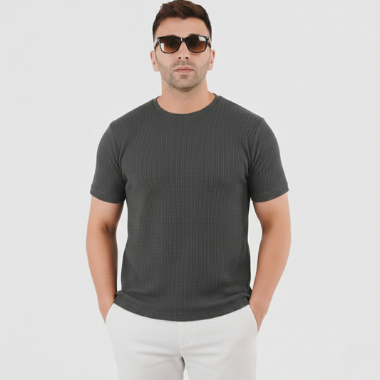 Knitted Half Sleeves Tee - Graphite