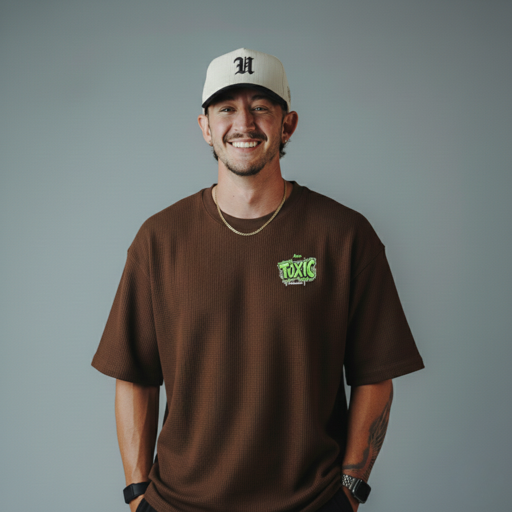 TOXIC Waffle Knitted DropShoulder T-Shirt - Brown