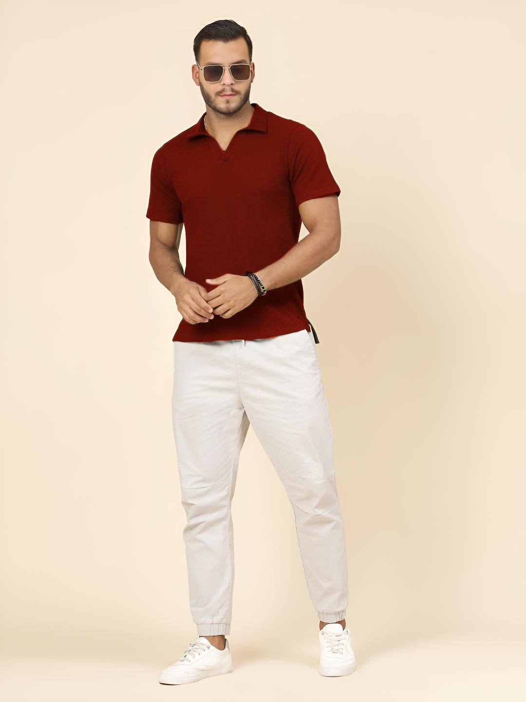 SOXAGE  - Premium Waffle Knitted Polo - Maroon