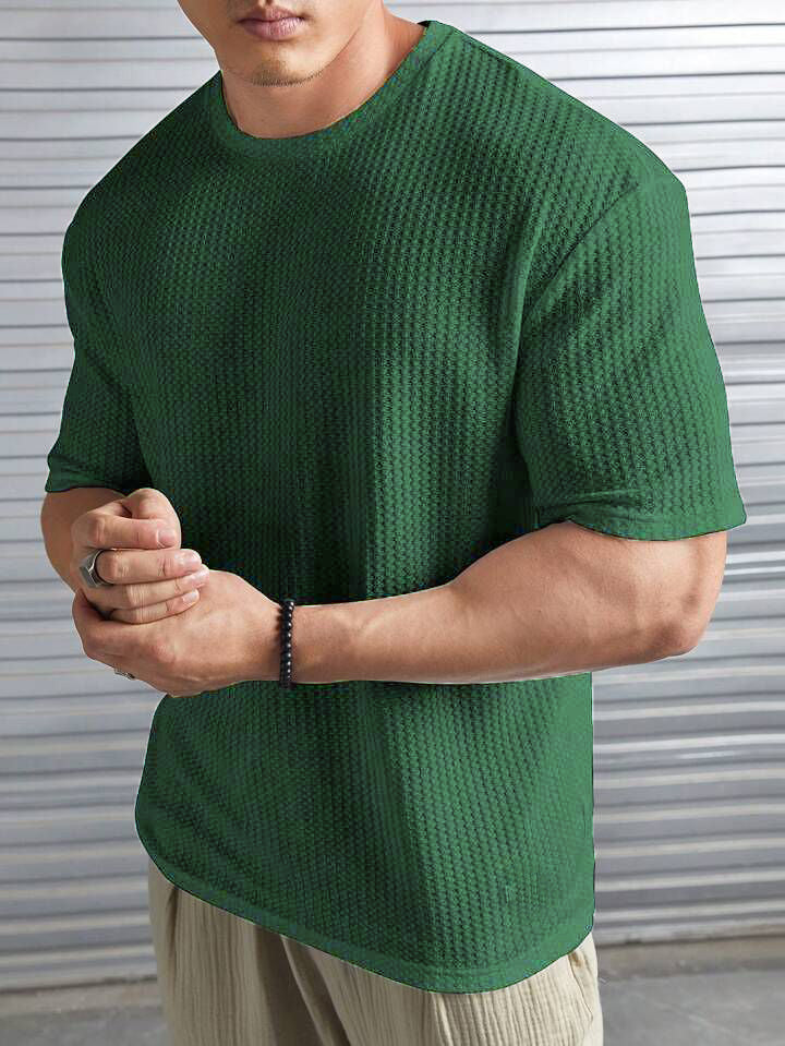 SOXAGE - Oversized Waffle Knit Tee For Men - Olive