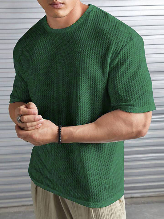 Soxage - 11.11 Sale Oversized Waffle Knitted Tee For Men's - OliveGreen