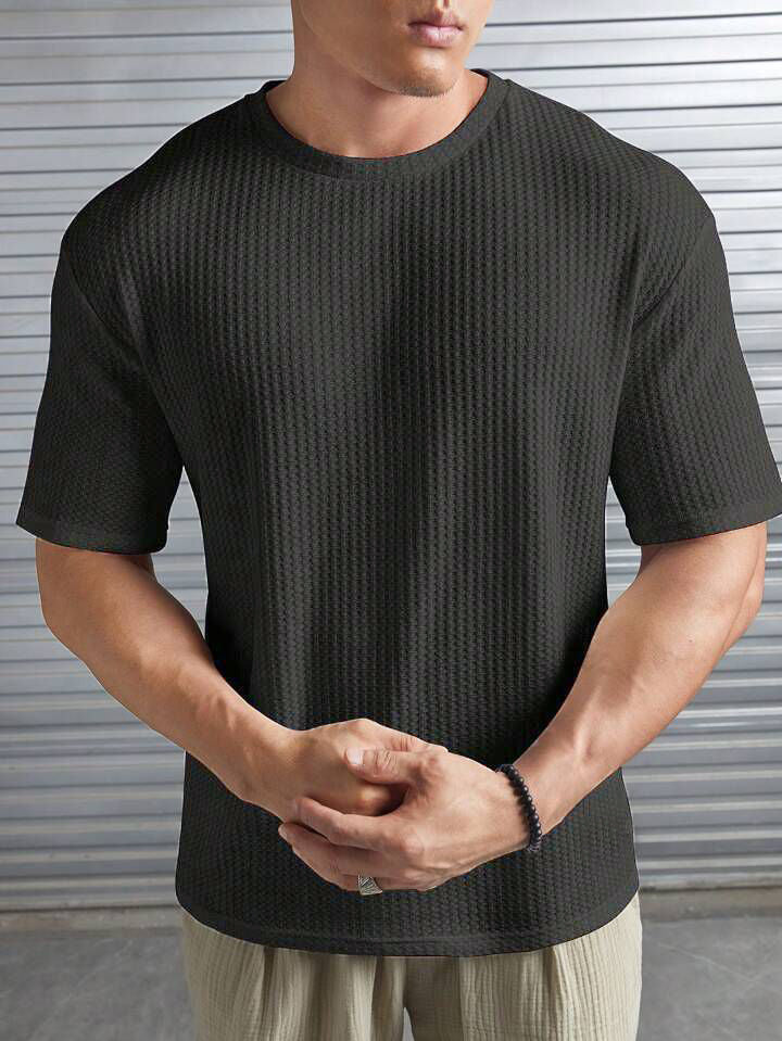 SOXAGE - Oversized Waffle Knit Tee For Men - Charcoal