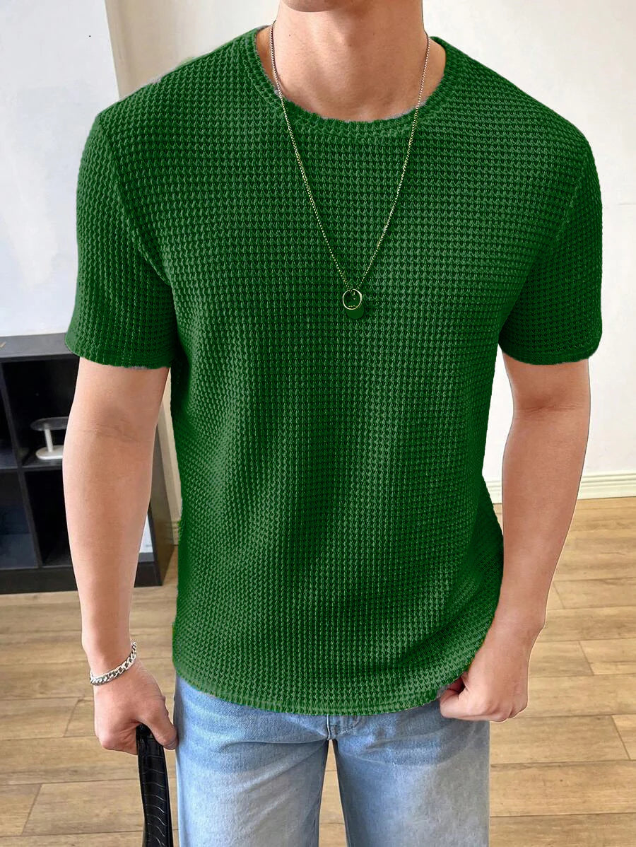 Flash Sale - Half Sleeves Waffle Knitted Green