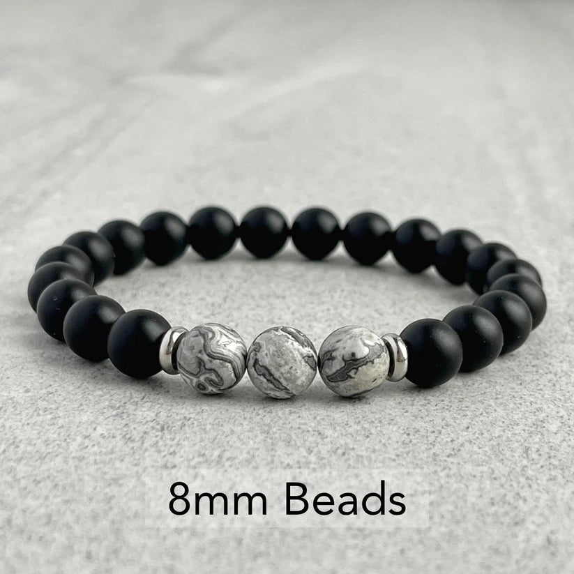 Matte Onyx and Tri-Grey Picasso Bracelet - 8mm