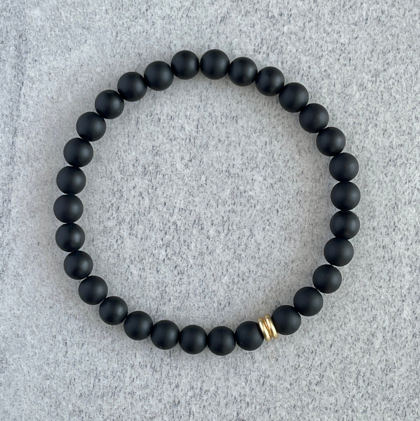 Matte Onyx Bracelet with Accent Bead - 8mm