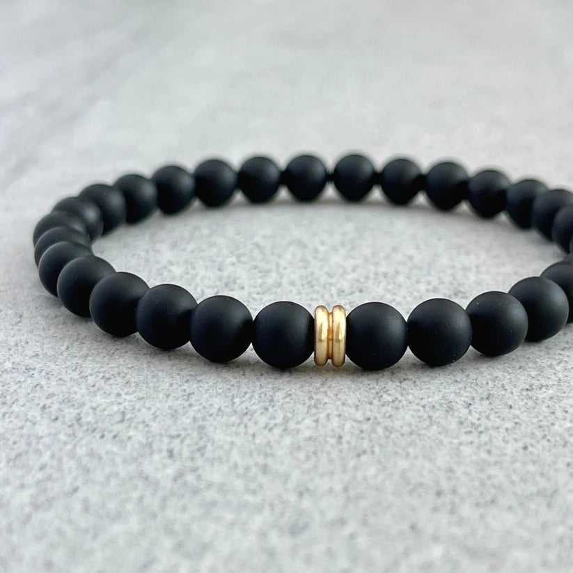 Matte Onyx Bracelet with Accent Bead - 8mm
