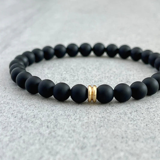 Matte Onyx Bracelet with Accent Bead - 8mm