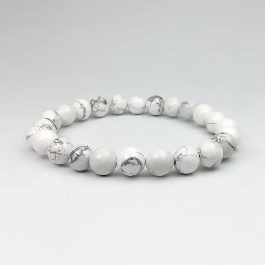 WHITE HOWLITE BEADS BRACELET - 8mm