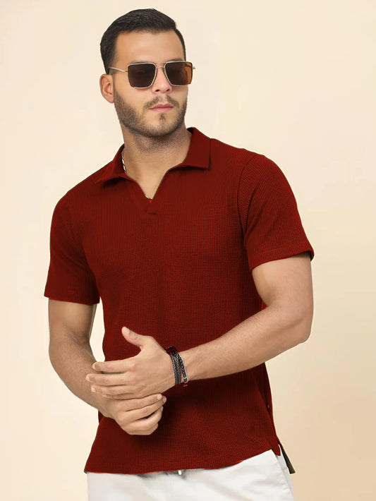 Flash Sale - Waffle Knitted Polo - Maroon