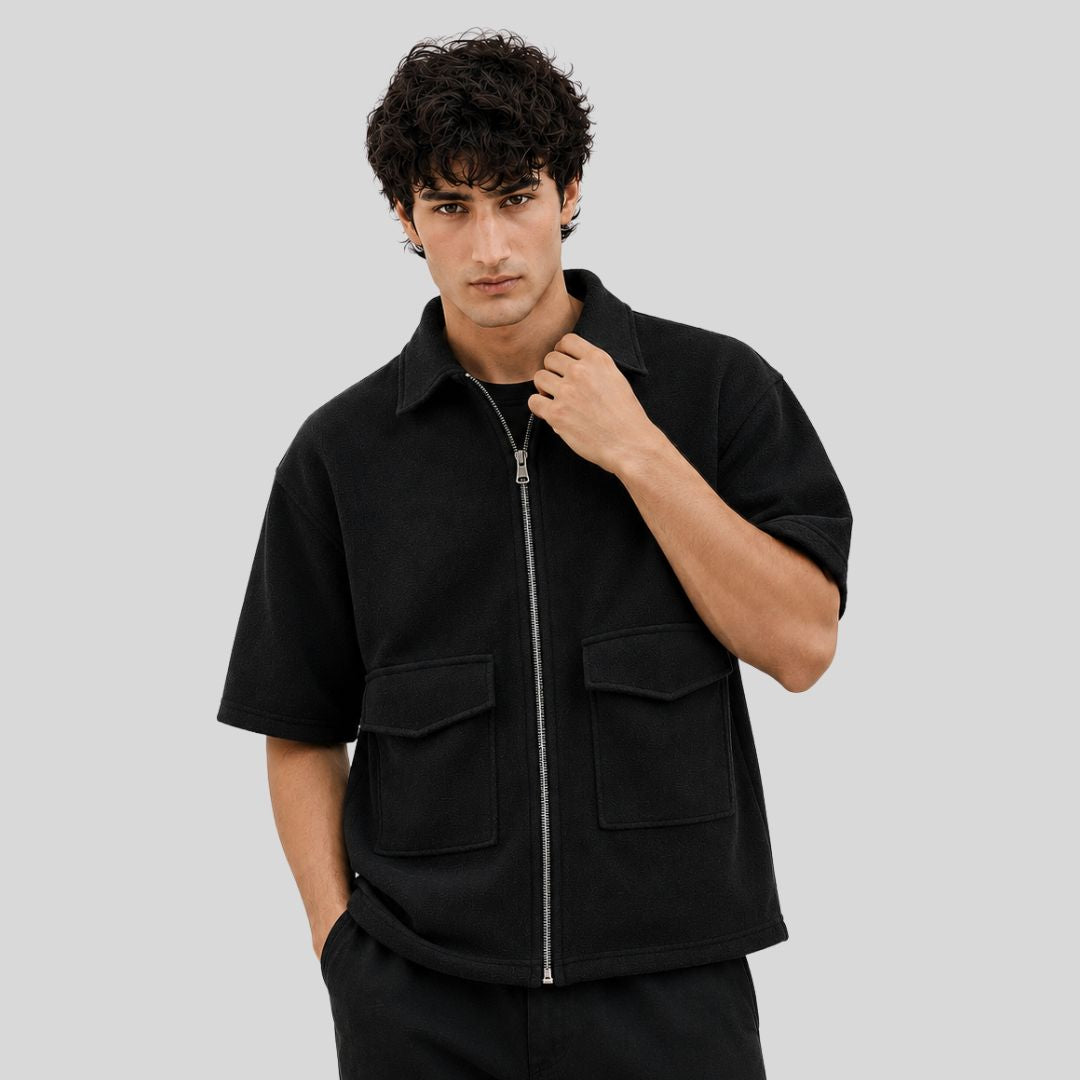 DarkForce Oversized Zipper Shirt - Black