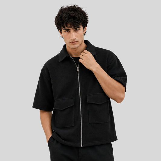 DarkForce Oversized Zipper Shirt - Black