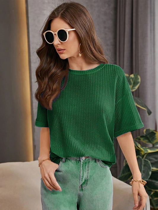 SOXAGE - Premium Oversized Waffle Knitted Tee - Green