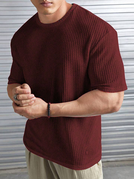 Soxage - 11.11 Sale Oversized Waffle Knitted Tee For Men's - Maroon