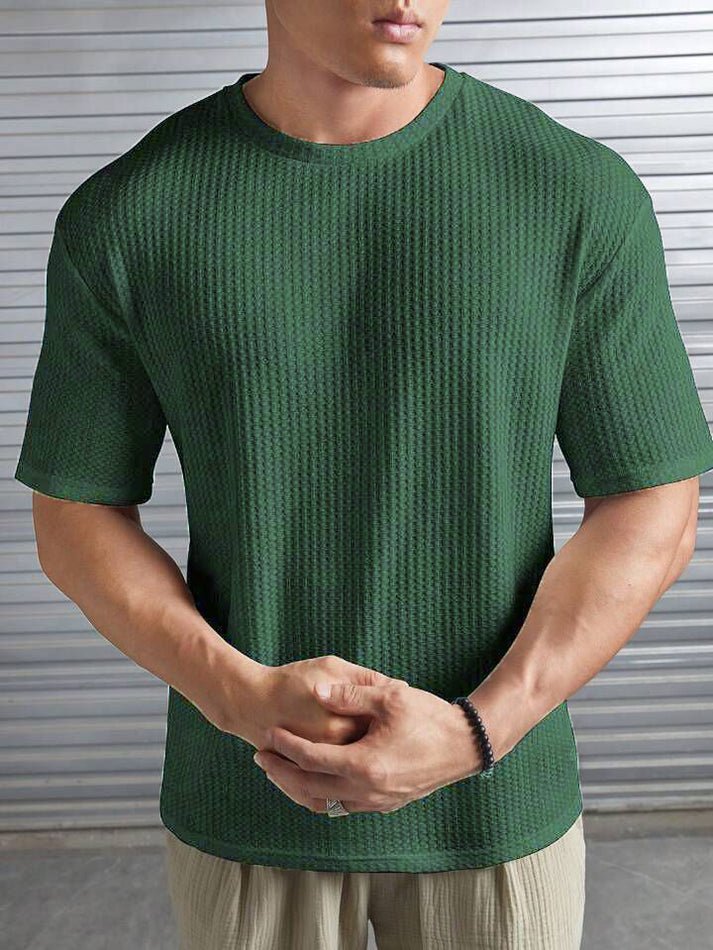 Soxage - 11.11 Sale Oversized Waffle Knitted Tee For Men's - OliveGreen