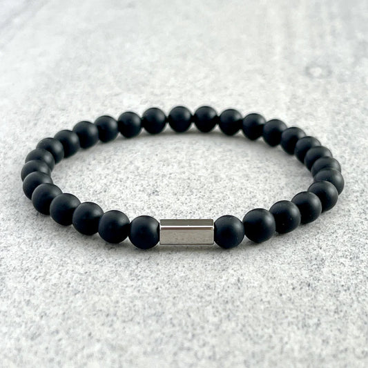 Matte Onyx Beaded Bracelet with Stainless Steel Accent - 8mm