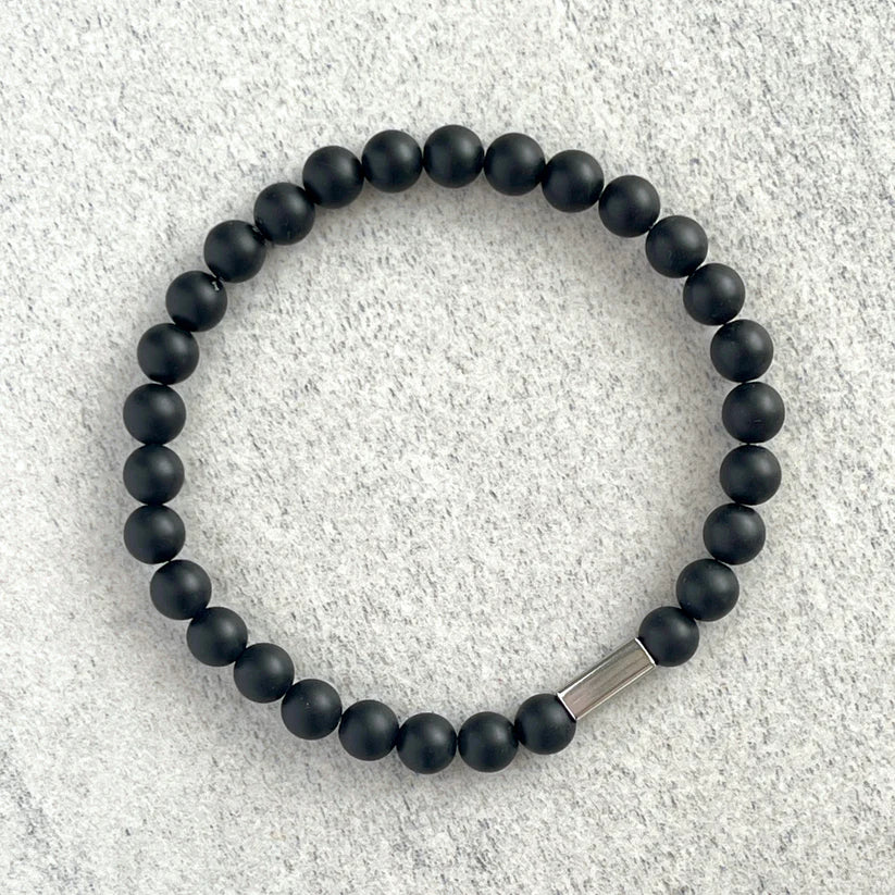 Matte Onyx Beaded Bracelet with Stainless Steel Accent - 8mm